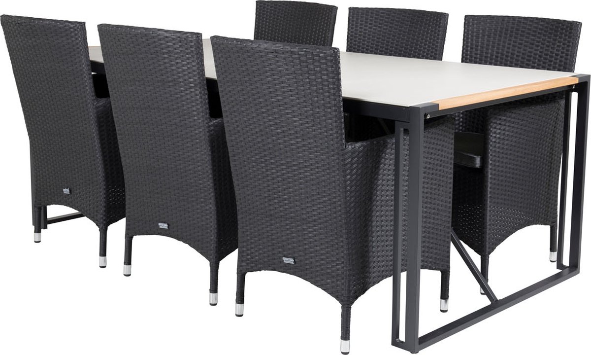 Texas Tuinmeubelset Tafel 100x200cm En 6 Stoel Malin, Naturel, Grijs. - Zwart