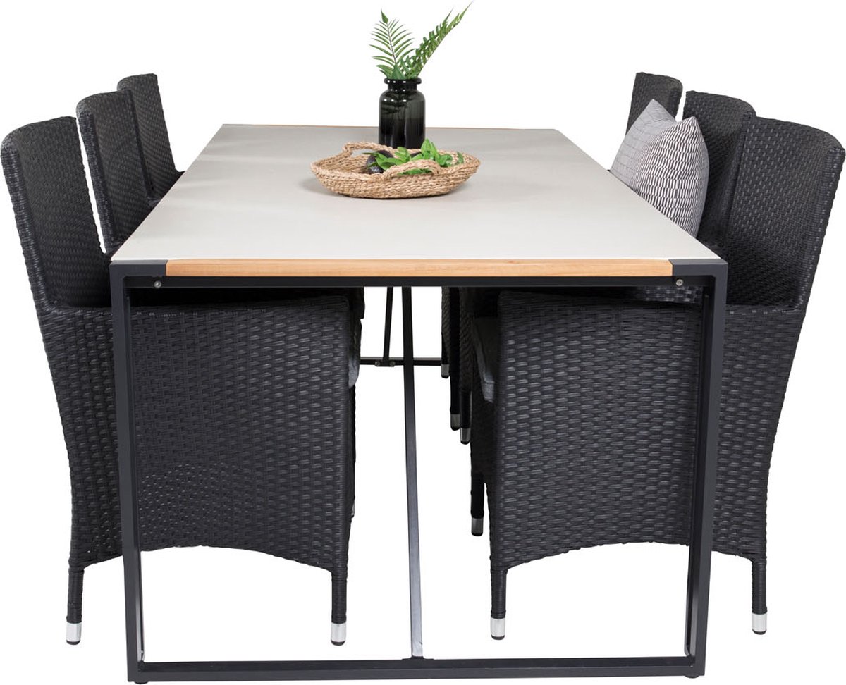 Texas Tuinmeubelset Tafel 100x200cm En 6 Stoel Malin, Naturel, Grijs. - Zwart