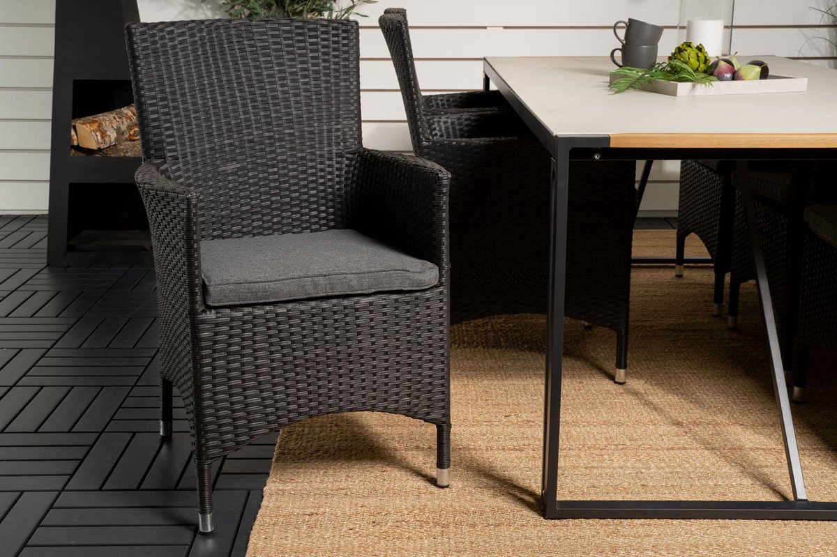 Texas Tuinmeubelset Tafel 100x200cm En 6 Stoel Malin, Naturel, Grijs. - Zwart