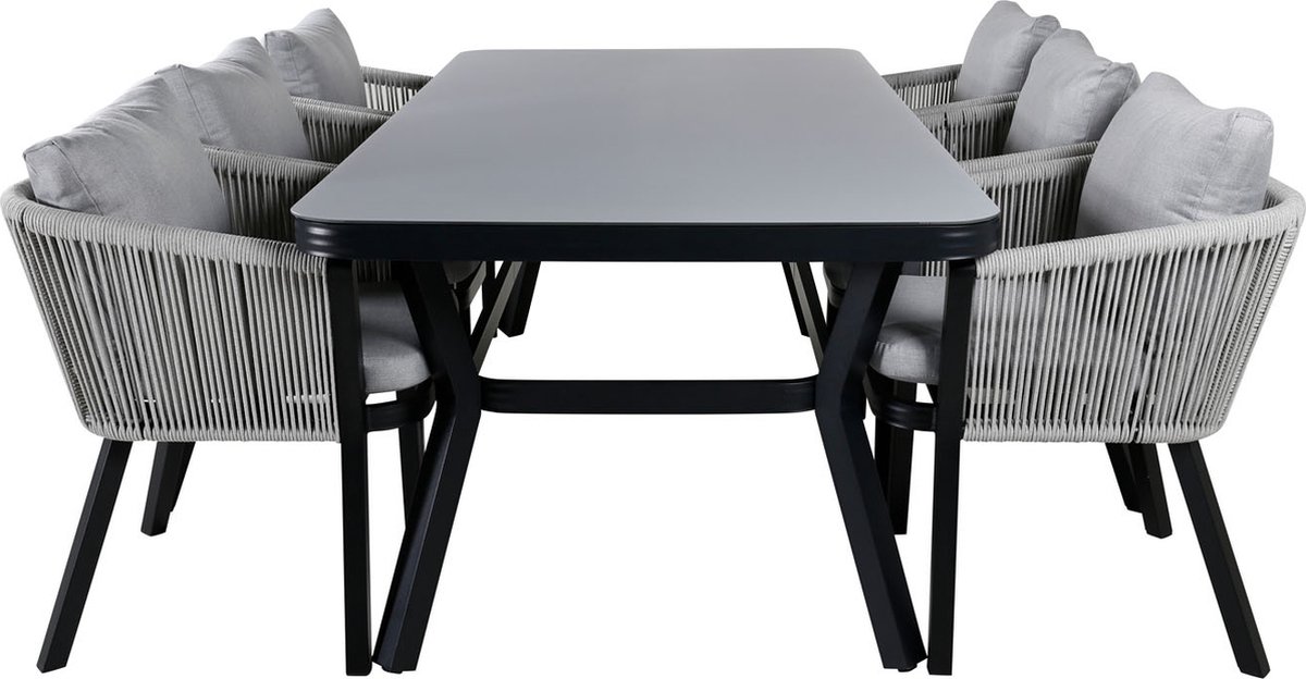 Virya Tuinmeubelset Tafel 100x200cm En 6 Stoel Virya Wit,, Grijs. - Zwart