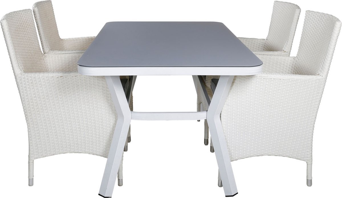 Virya Tuinmeubelset Tafel 90x160cm En 4 Stoel Malin, Grijs. - Wit