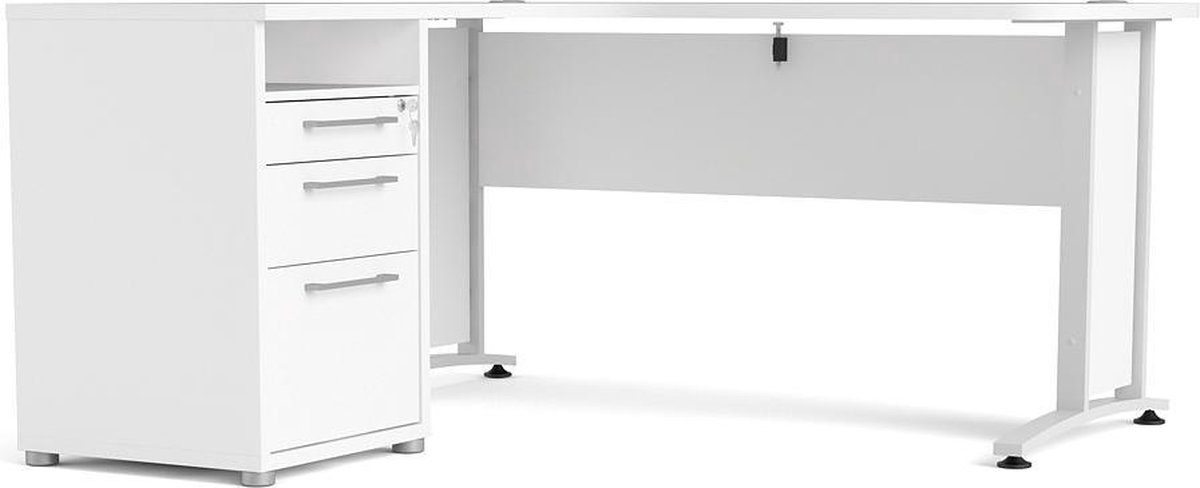 Prisme Hoekbureau Met 1 Plank En 3 Laden,, - Wit