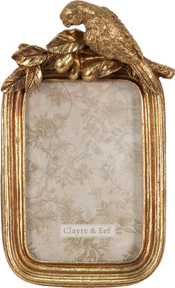 Clayre & Eef Fotolijst 13*4*22 Cm / 10*15 Cmkleurig Kunststof, Glas Rechthoek Vogel Fotokader Wissellijst Foto - Goud
