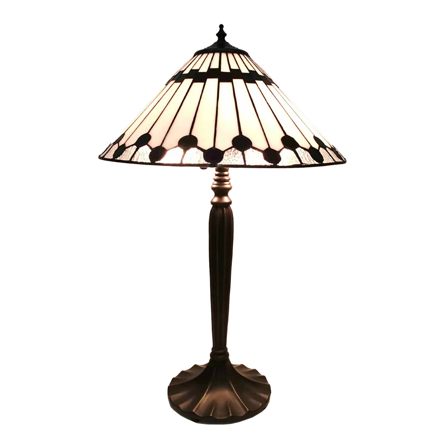 Clayre & Eef Lumilamp Tiffany Tafellamp Ø 40*63 Cm Glas, Kunststof Rond Tiffany Bureaulamp Tiffany Lampen Tiffany Bureaulamp - Wit