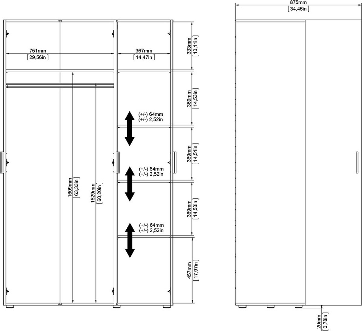 Petra Kledingkast 3 Deuren Essen Decor. - Wit