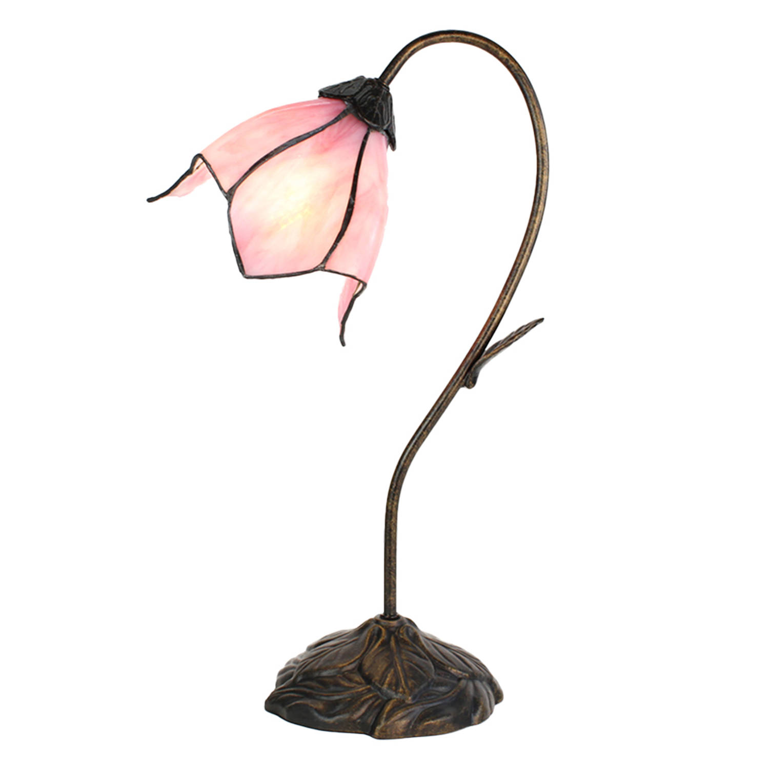 Clayre & Eef Lumilamp Tiffany Tafellamp Bloem 30*17*48 Cm E14/max 1*25w Glas, Kunststof Tiffany Bureaulamp Tiffany Lampen - Roze