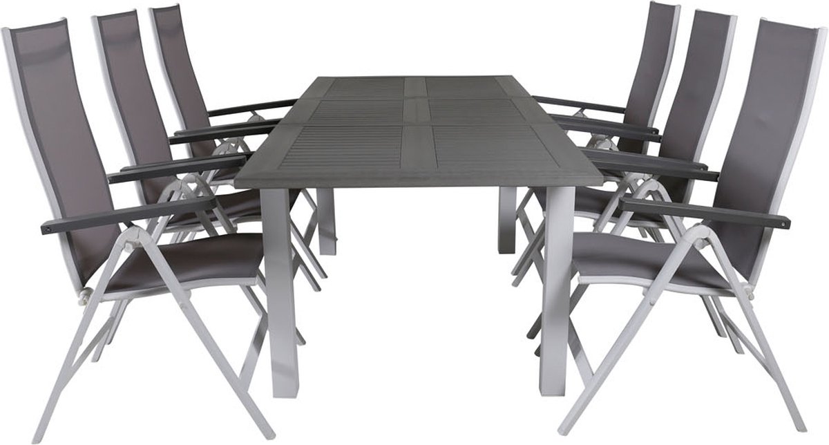 Albany Tuinmeubelset Tafel 90x152/210cm En 6 Stoel L5pos Albany, Grijs, Crèmekleur. - Wit