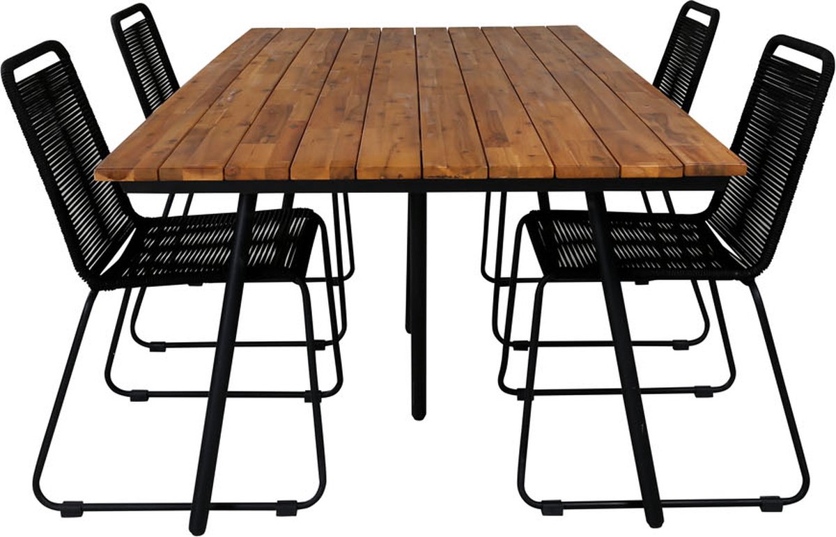 Chan Tuinmeubelset Tafel 100x200cm En 4 Stoel Stapel Lindos, Naturel. - Zwart