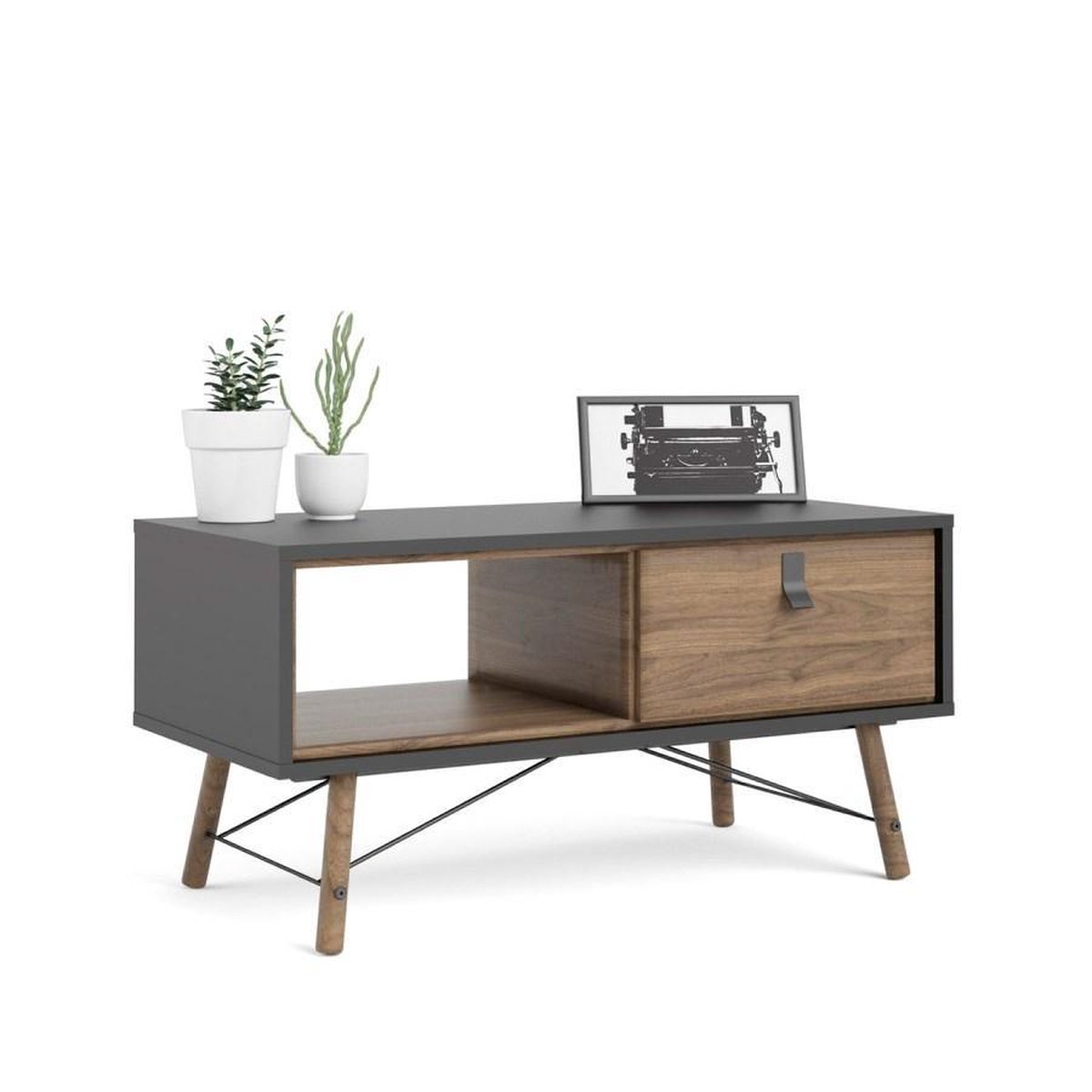 Rye Salontafel 1 Lade Mat, Walnoot Decor. - Zwart