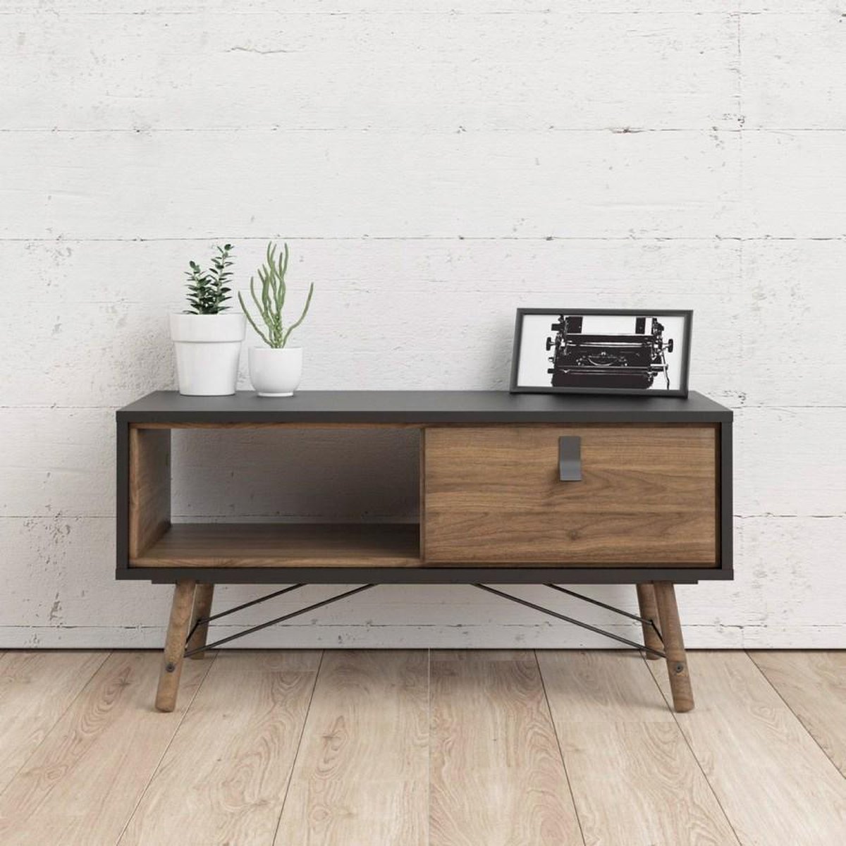 Rye Salontafel 1 Lade Mat, Walnoot Decor. - Zwart