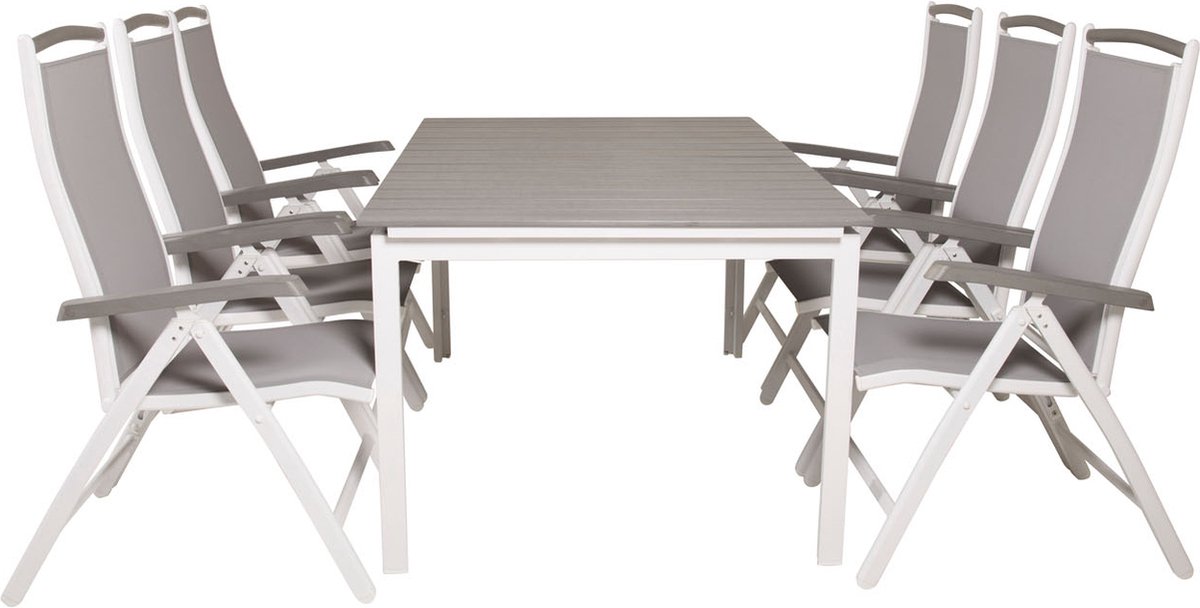 Levels Tuinmeubelset Tafel 100x160/240cm En 6 Stoel 5pos Albany,. - Grijs