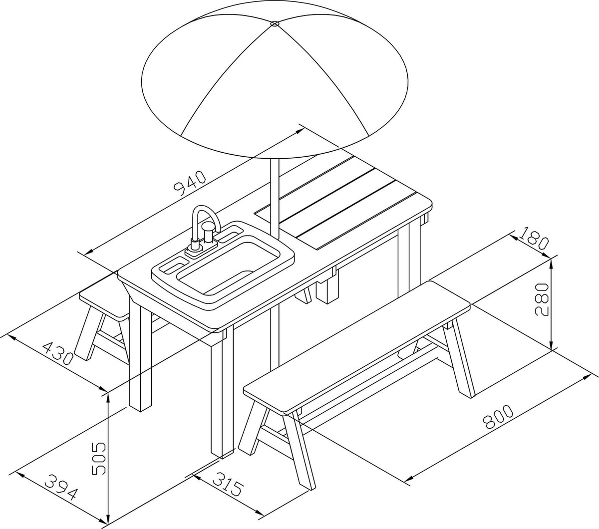 axi Dennis Zand & Water Picknicktafel Van Hout In Watertafel & Zandtafel Met Speelkeuken Incl. Wastafel, Parasol - Bruin