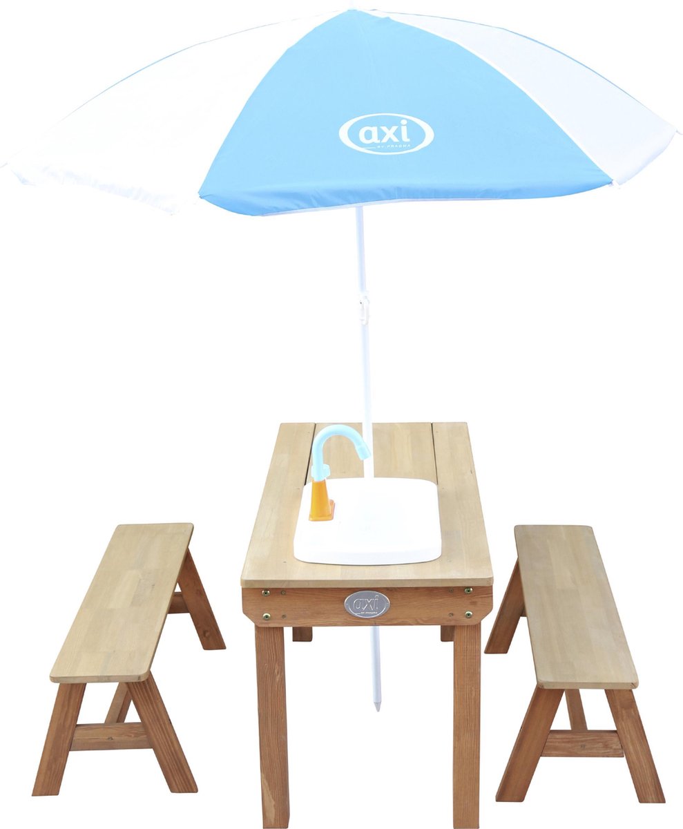 axi Dennis Zand & Water Picknicktafel Van Hout In Watertafel & Zandtafel Met Speelkeuken Incl. Wastafel, Parasol - Bruin