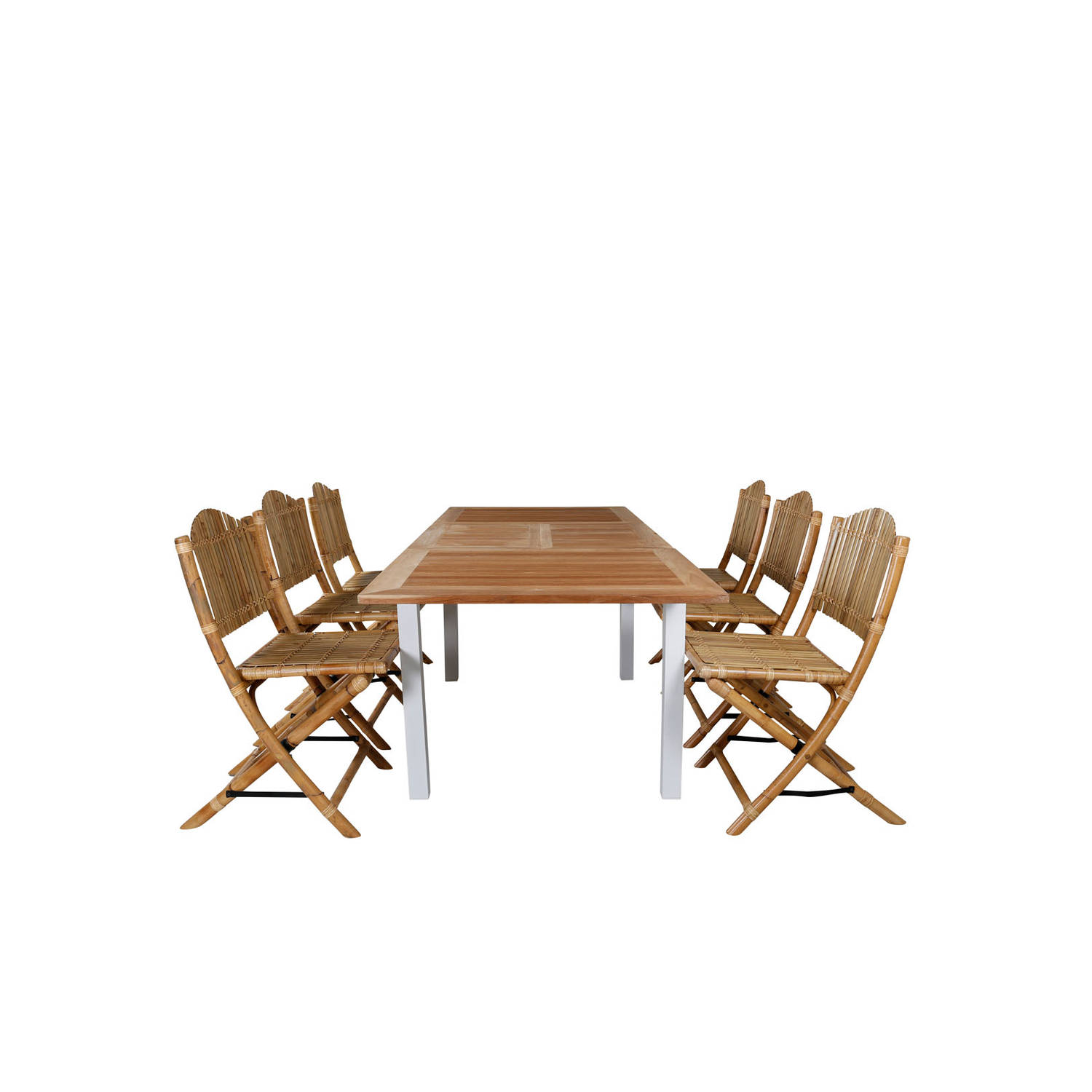 Panama Tuinmeubelset Tafel 90x160/240cm En 6 Stoel Cane Licht, Naturel. - Grijs