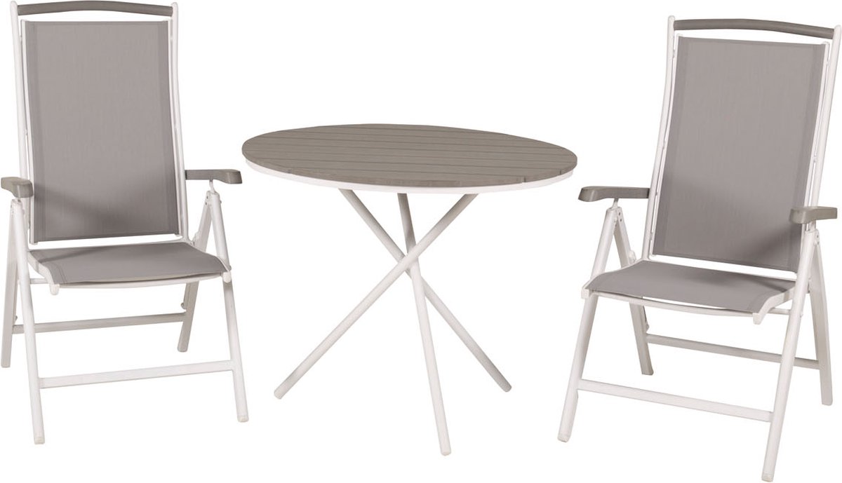 Parma Tuinmeubelset Tafel Ø90cm En 2 Stoel 5pos Albany,, Crèmekleur. - Grijs