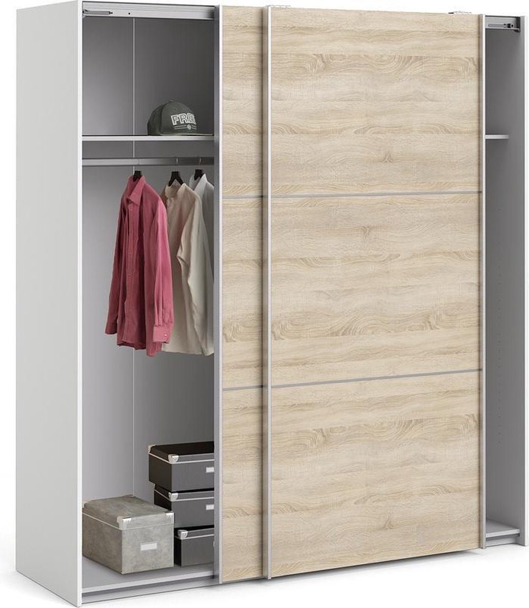 Veto Schuifdeurkast 2 Deuren Breed 183 Cm, Eiken Decor. - Wit