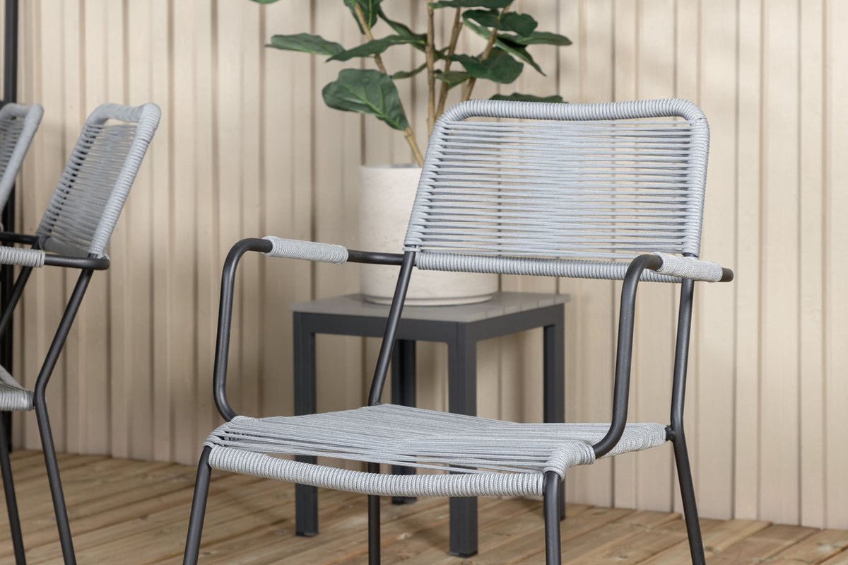 Albany Tuinmeubelset Tafel 100x224/324cm En 8 Stoel Armleuning Lindos, Grijs. - Zwart