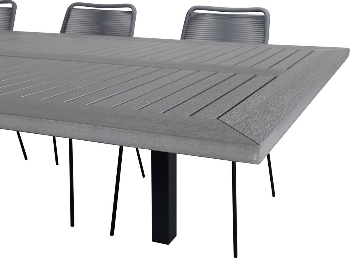 Albany Tuinmeubelset Tafel 100x224/324cm En 8 Stoel Armleuning Lindos, Grijs. - Zwart