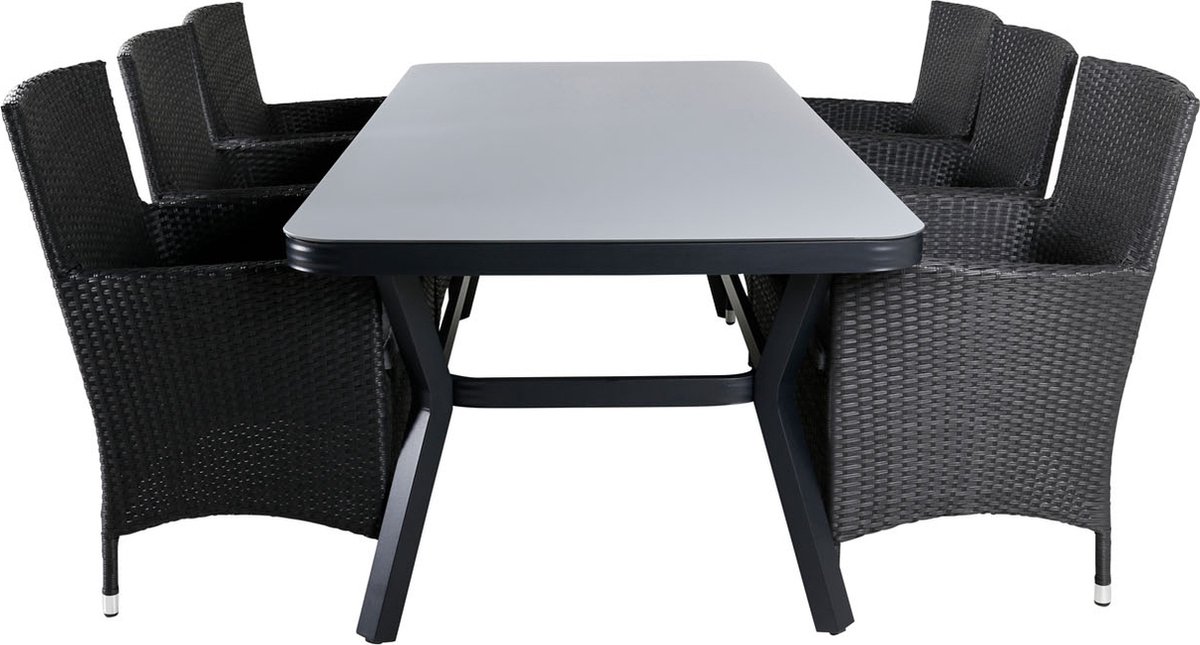 Virya Tuinmeubelset Tafel 100x200cm En 6 Stoel Malin, Grijs. - Zwart