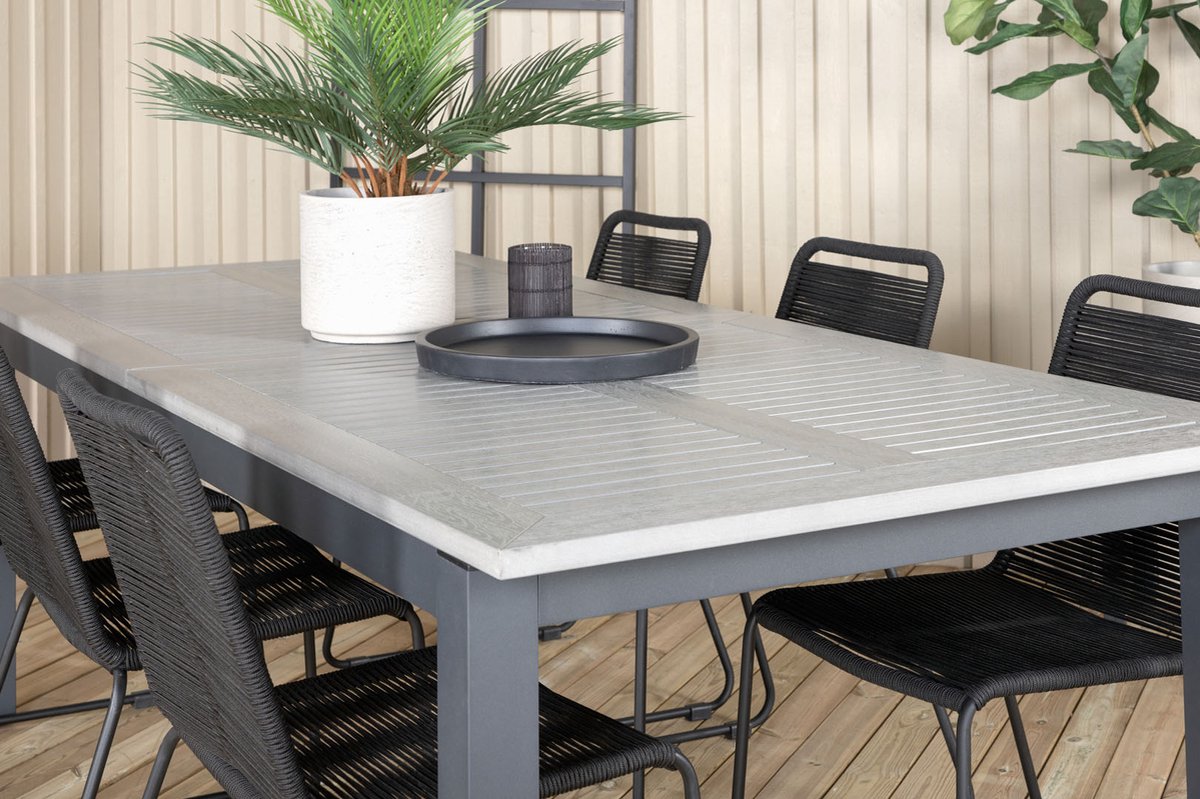 Albany Tuinmeubelset Tafel 100x224/324cm En 6 Stoel Stapel Lindos,. - Grijs