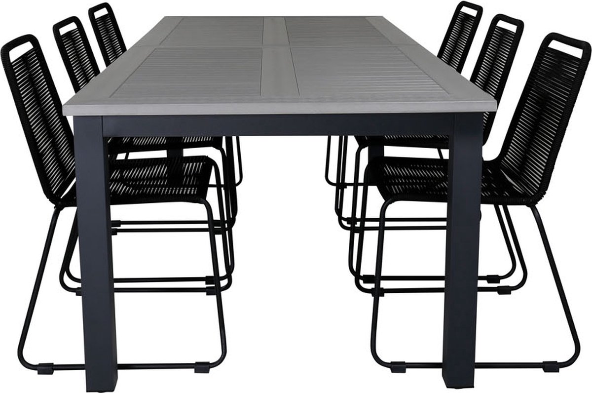 Albany Tuinmeubelset Tafel 100x224/324cm En 6 Stoel Stapel Lindos,. - Grijs