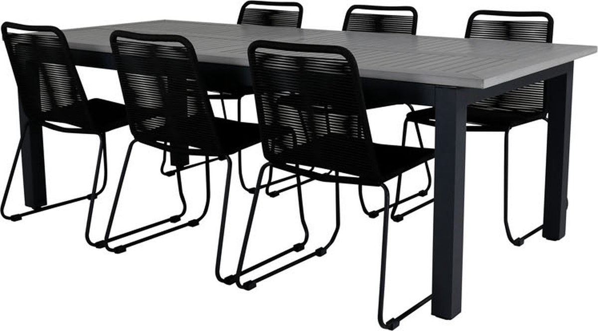 Albany Tuinmeubelset Tafel 100x224/324cm En 6 Stoel Stapel Lindos,. - Grijs