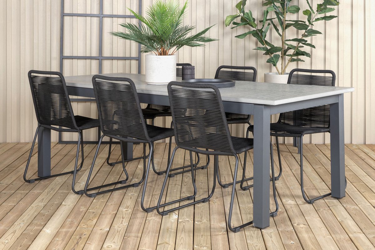 Albany Tuinmeubelset Tafel 100x224/324cm En 6 Stoel Stapel Lindos,. - Grijs