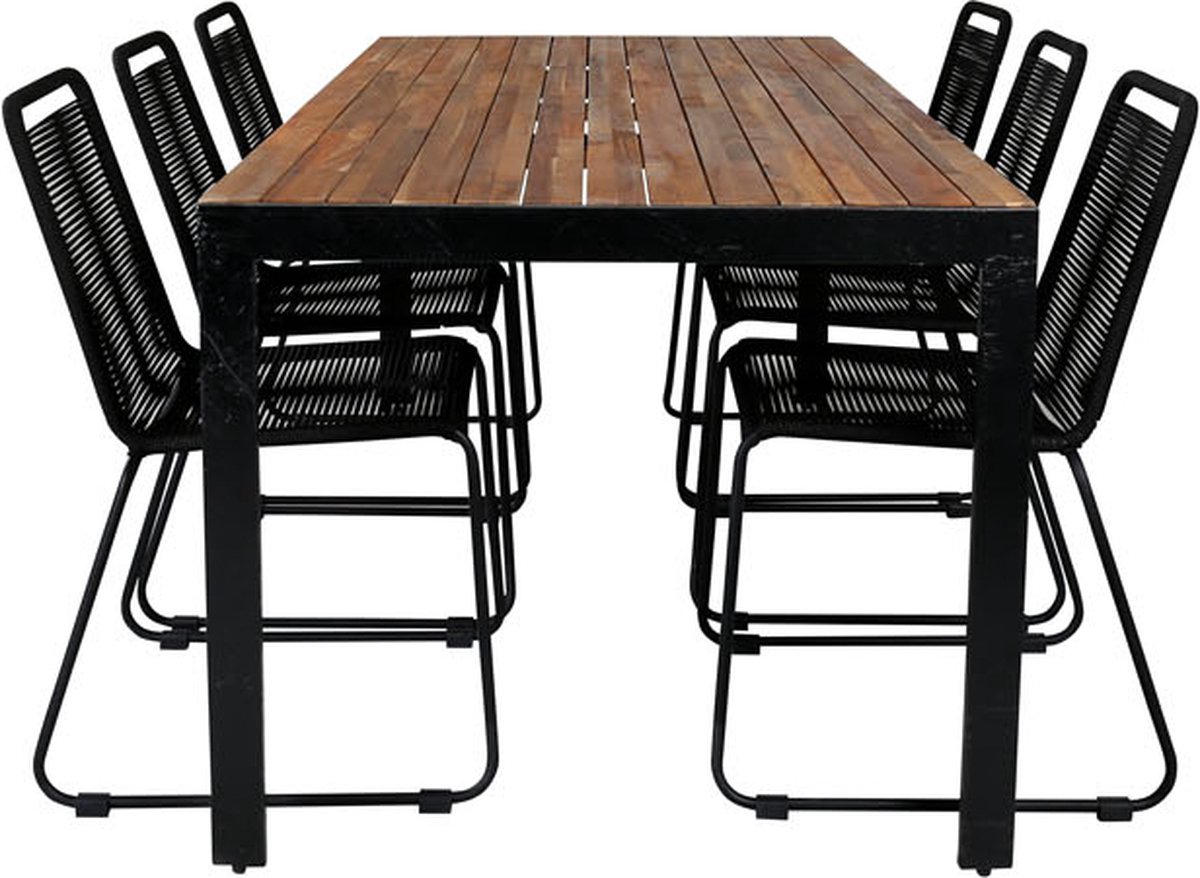 Bois Tuinmeubelset Tafel 90x205cm En 6 Stoel Stapels Lindos, Naturel. - Zwart