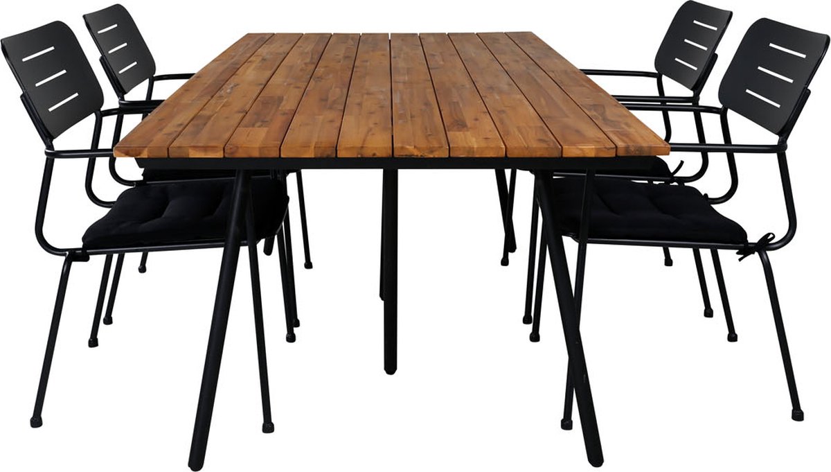 Chan Tuinmeubelset Tafel 100x200cm En 4 Stoel Nicke, Naturel. - Zwart