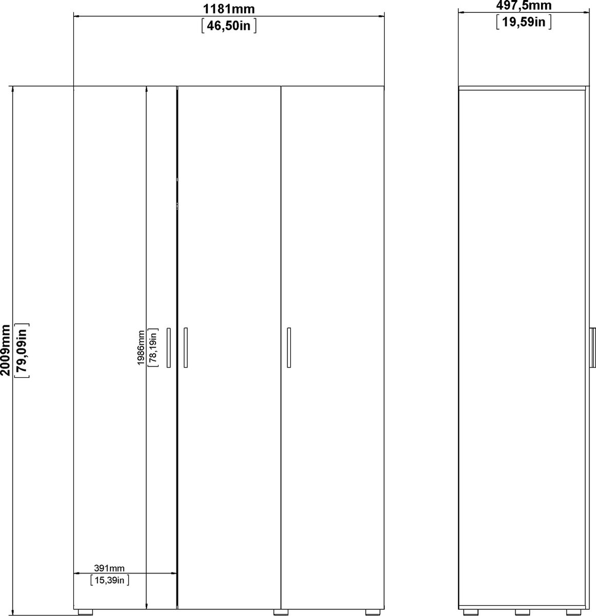 Petra Kledingkast 3 Deuren. - Wit