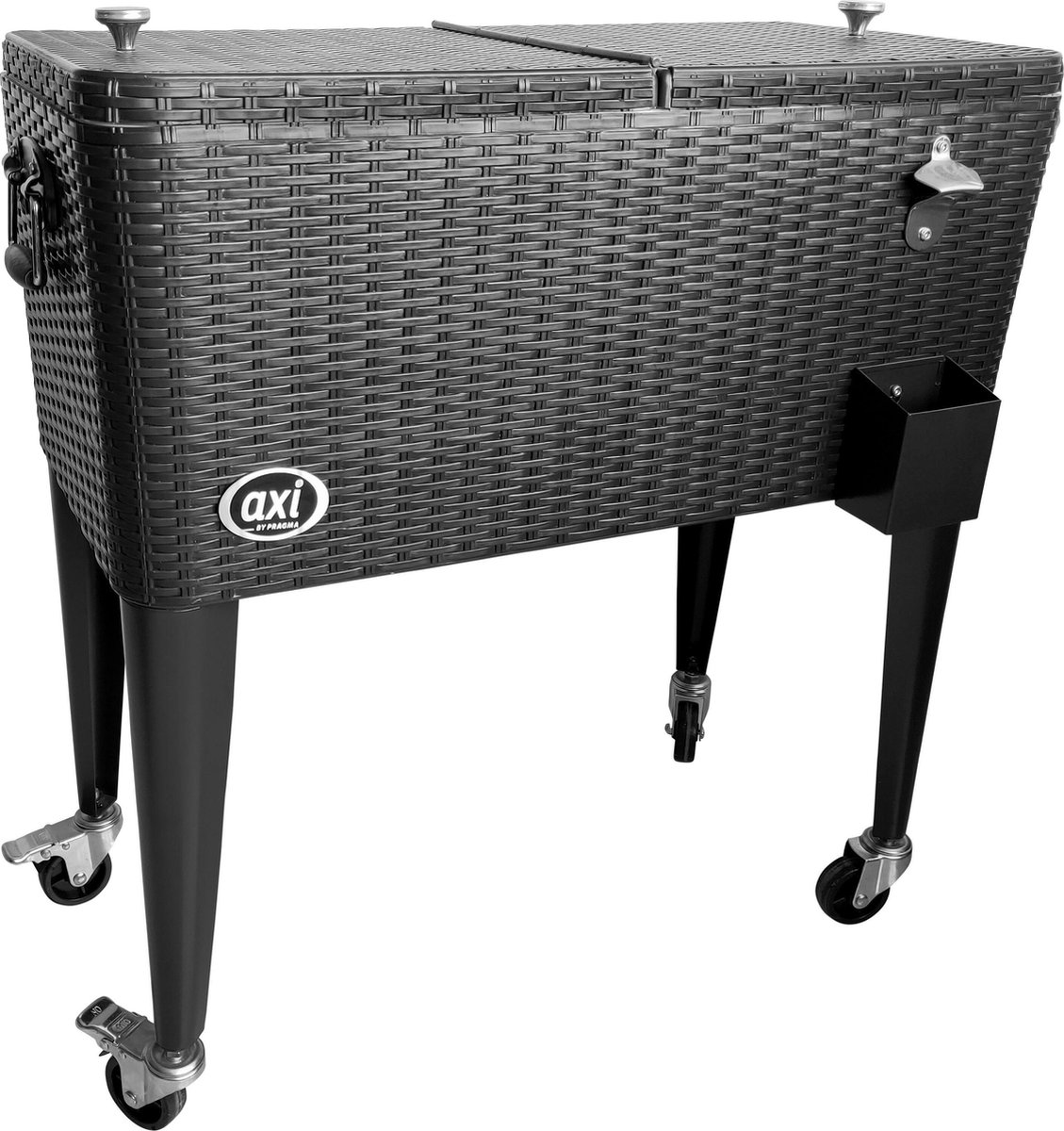 axi Retro Cooler Wicker-look Outdoor Koeler Op Wielen Met 76l Inhoud - Zwart