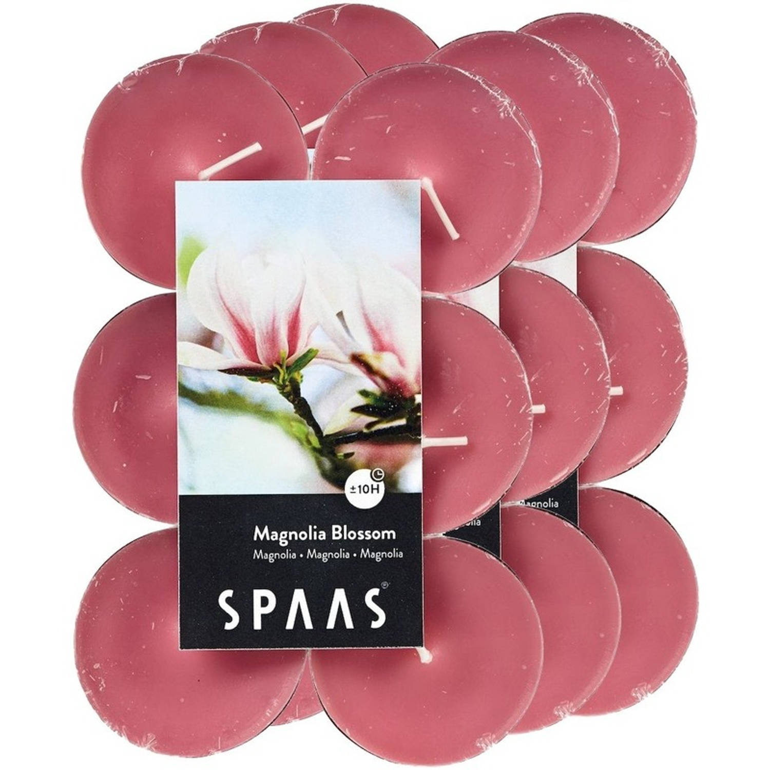 Spaas 36x Maxi Geurtheelichtjes Magnolia Blossom 10 Branduren - Geurkaarsen Magnolia Bloesem Geur - Grote Waxinelichtjes - Roze