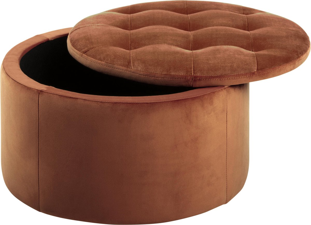 Reece Poef Velours Ø60cm Met Opbergruimte. - Oranje