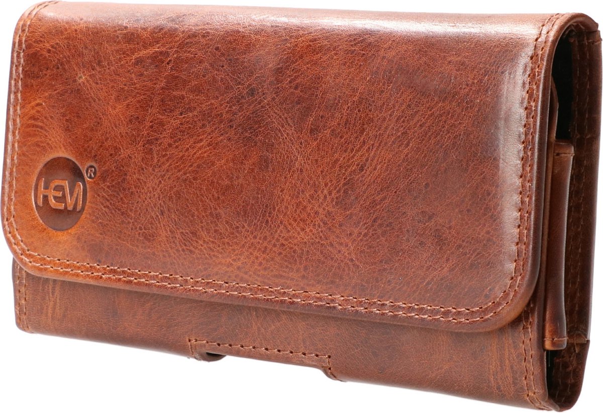 Hem (Rund) Leer Broekriem Hoesje - Samsung Galaxy S5/s5 Neo - Cognac Bruin Broekriem Telefoonhoesje - Zwart