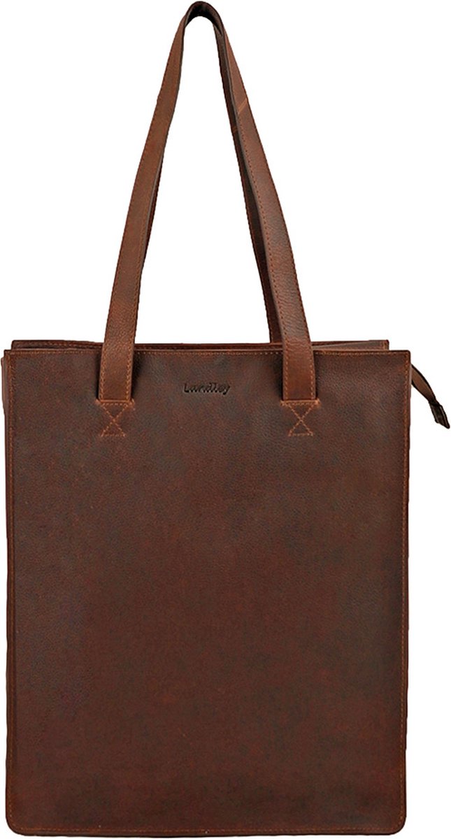 Landley Leren Dames Shopper 13 Inch Laptoptas - Handtas / Schoudertas - 13.3 Inch - Leer - Cognac - Bruin