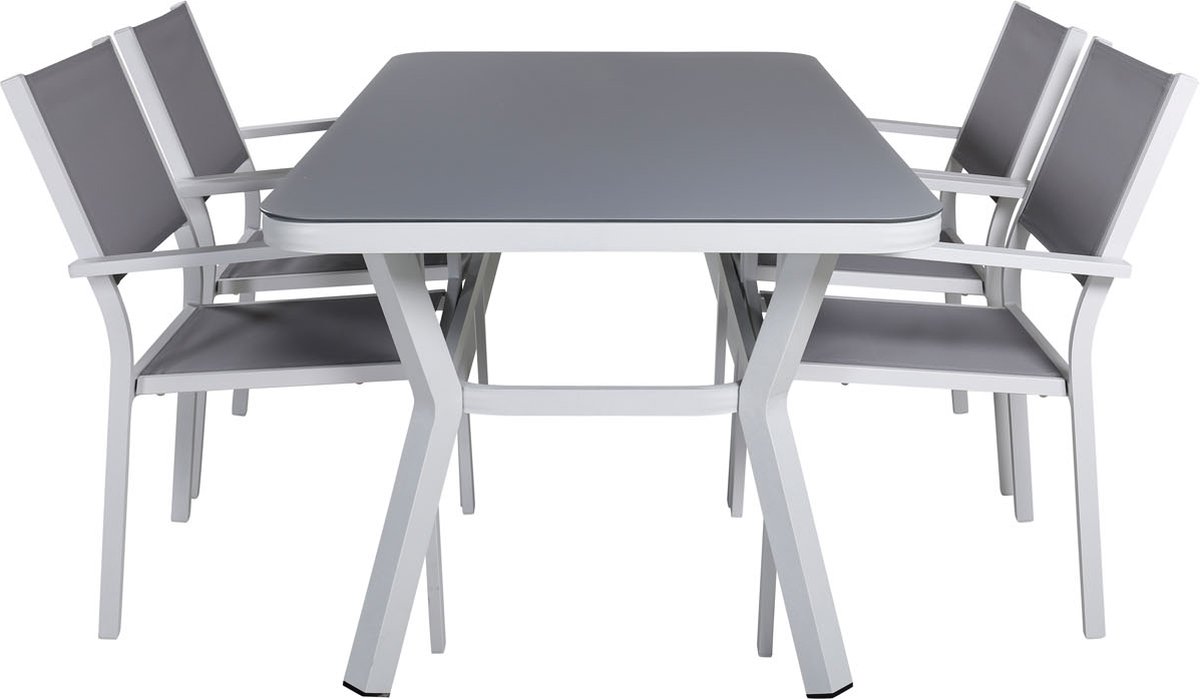 Virya Tuinmeubelset Tafel 90x160cm En 4 Stoel Copacabana, Grijs, Wit. - Zwart