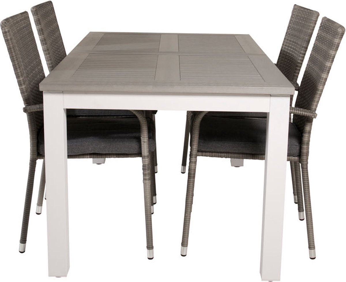 Albany Tuinmeubelset Tafel 90x152/210cm En 4 Stoel Anna, Gebroken. - Grijs