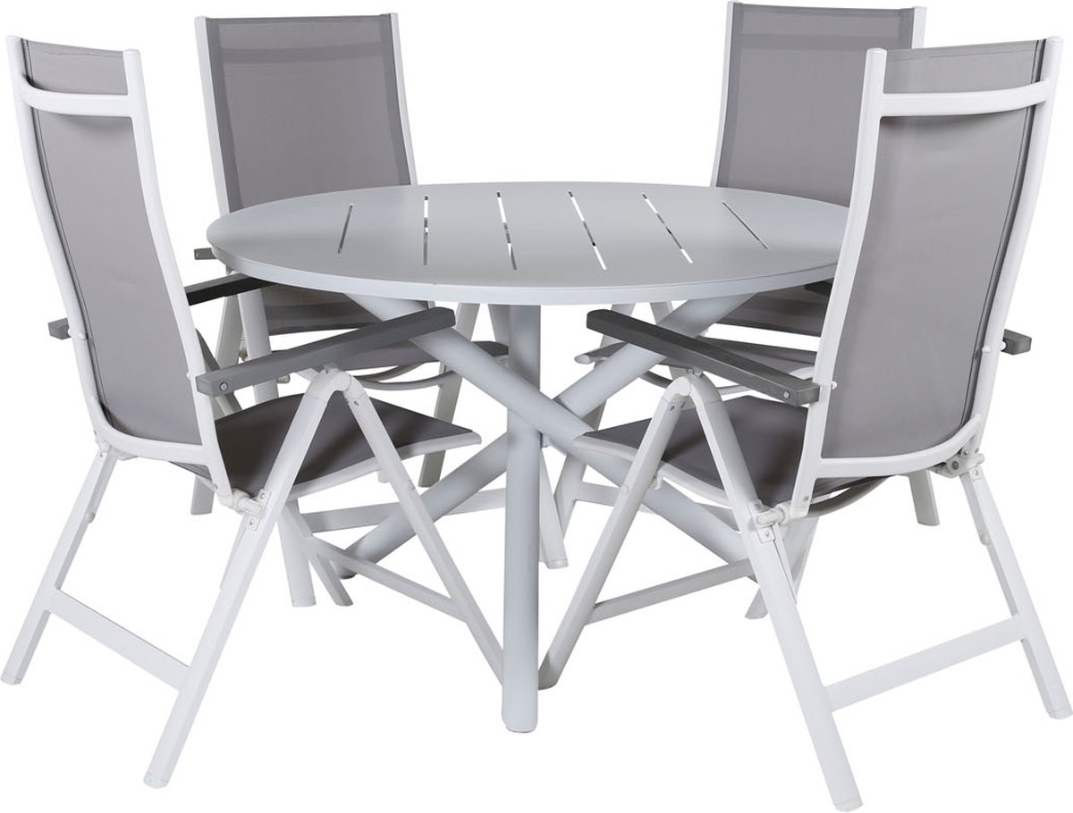 Alma Tuinmeubelset Tafel Ø120cm En 4 Stoel L5pos Albany. - Wit