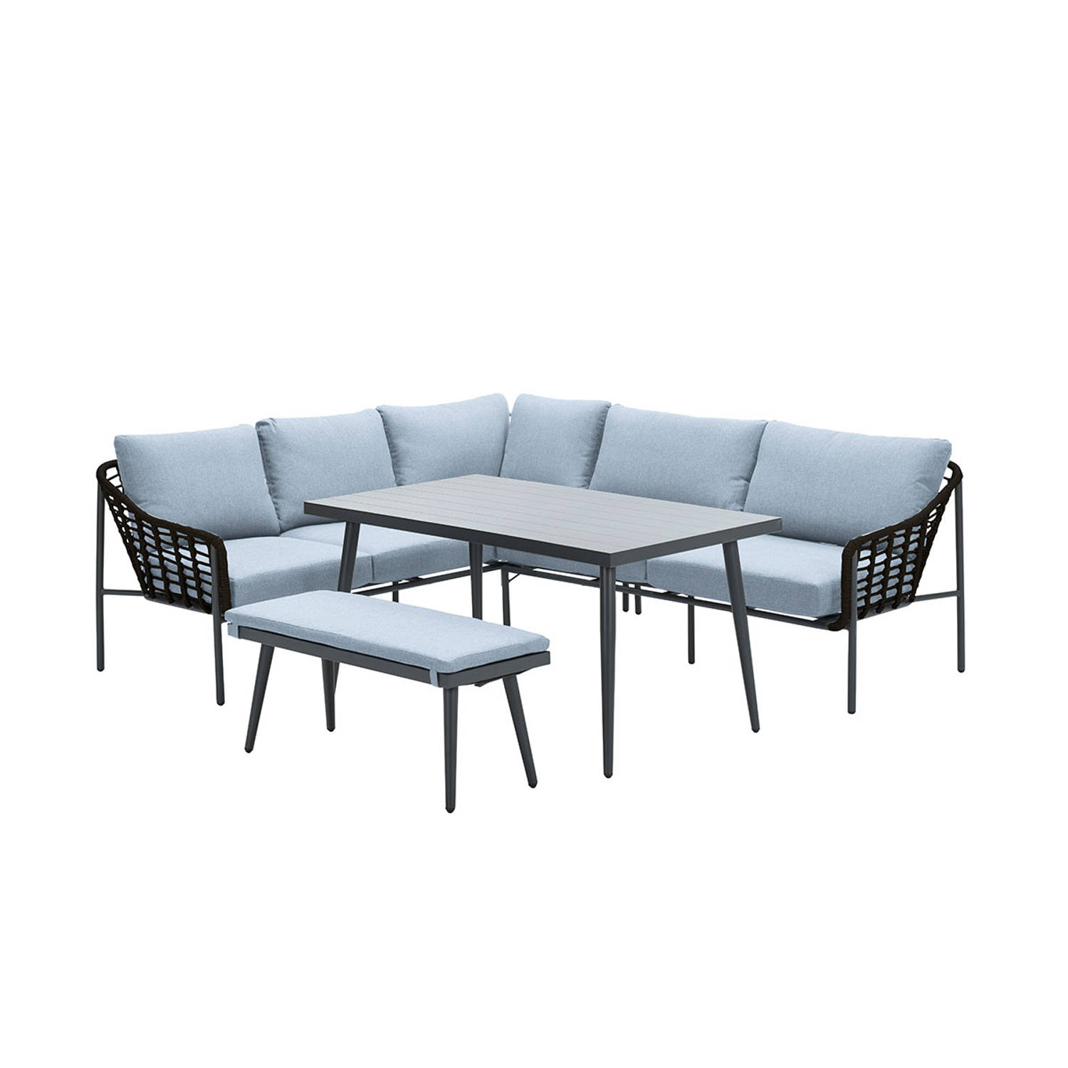 Garden Impressions Ashton Lounge Dining Set Links - Zwart Rotan - Grijs