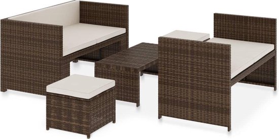 Vidaxl 5-delige Loungeset Met Kussens Poly Rattan - Bruin