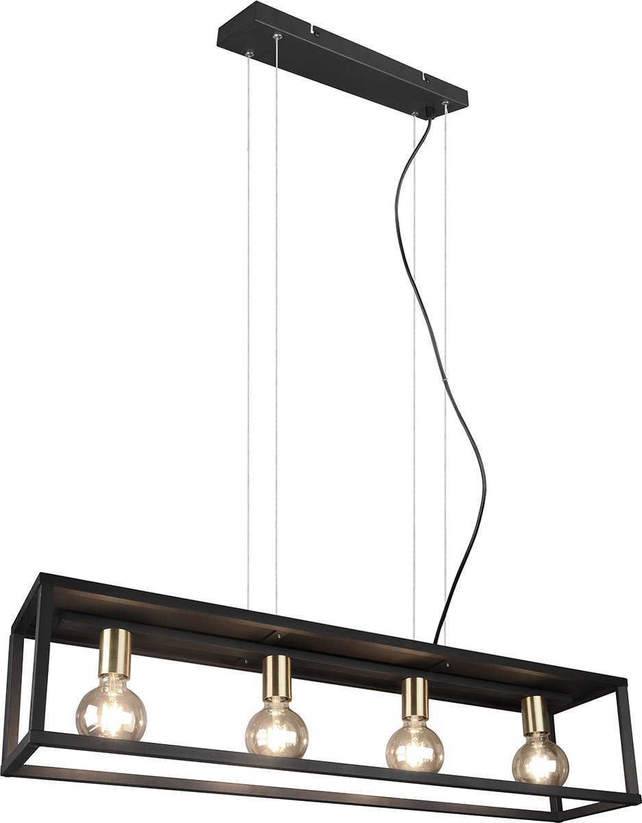 BES LED Led Hanglamp - Hangverlichting - Trion Kandin - E27 Fitting - 4-lichts - Rechthoek - Mat - Aluminium - Zwart