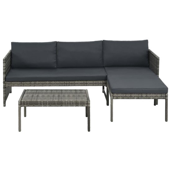 Vidaxl 3-delige Loungeset Met Kussens Poly Rattan - Grijs