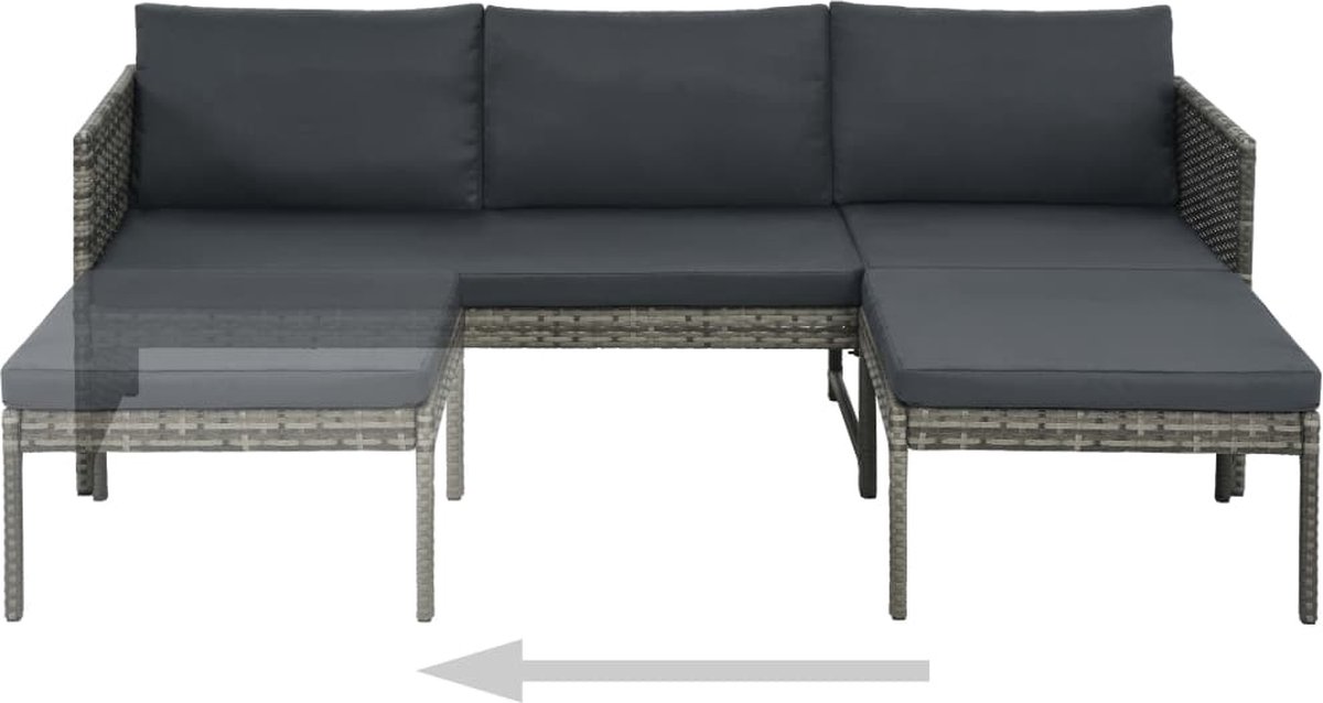 Vidaxl 3-delige Loungeset Met Kussens Poly Rattan - Grijs