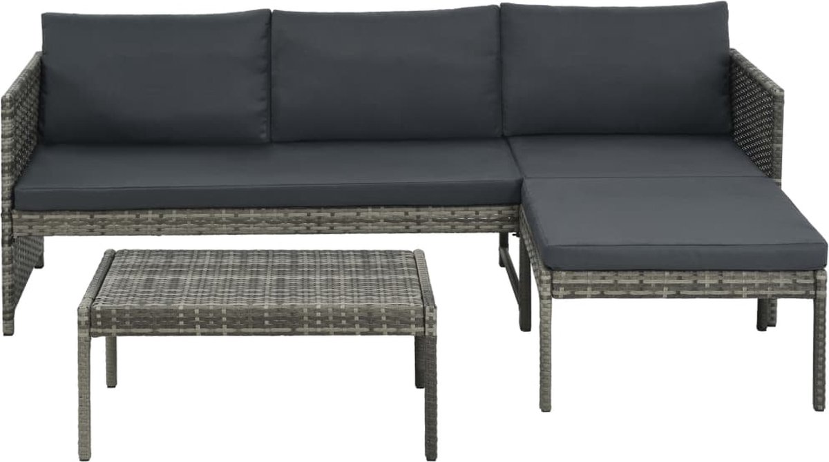 Vidaxl 3-delige Loungeset Met Kussens Poly Rattan - Grijs