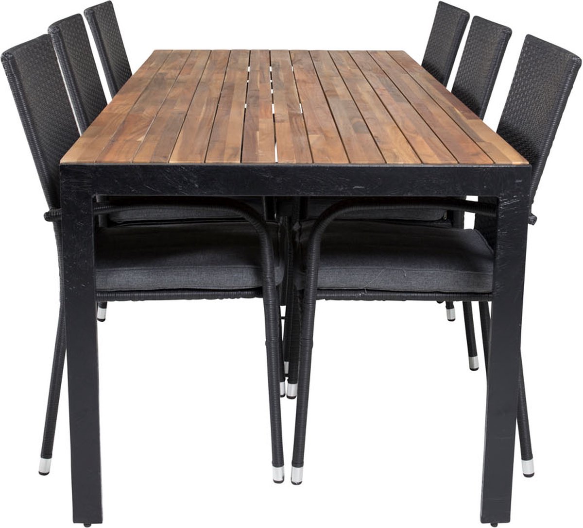 Bois Tuinmeubelset Tafel 90x205cm En 6 Stoel Anna, Naturel. - Zwart