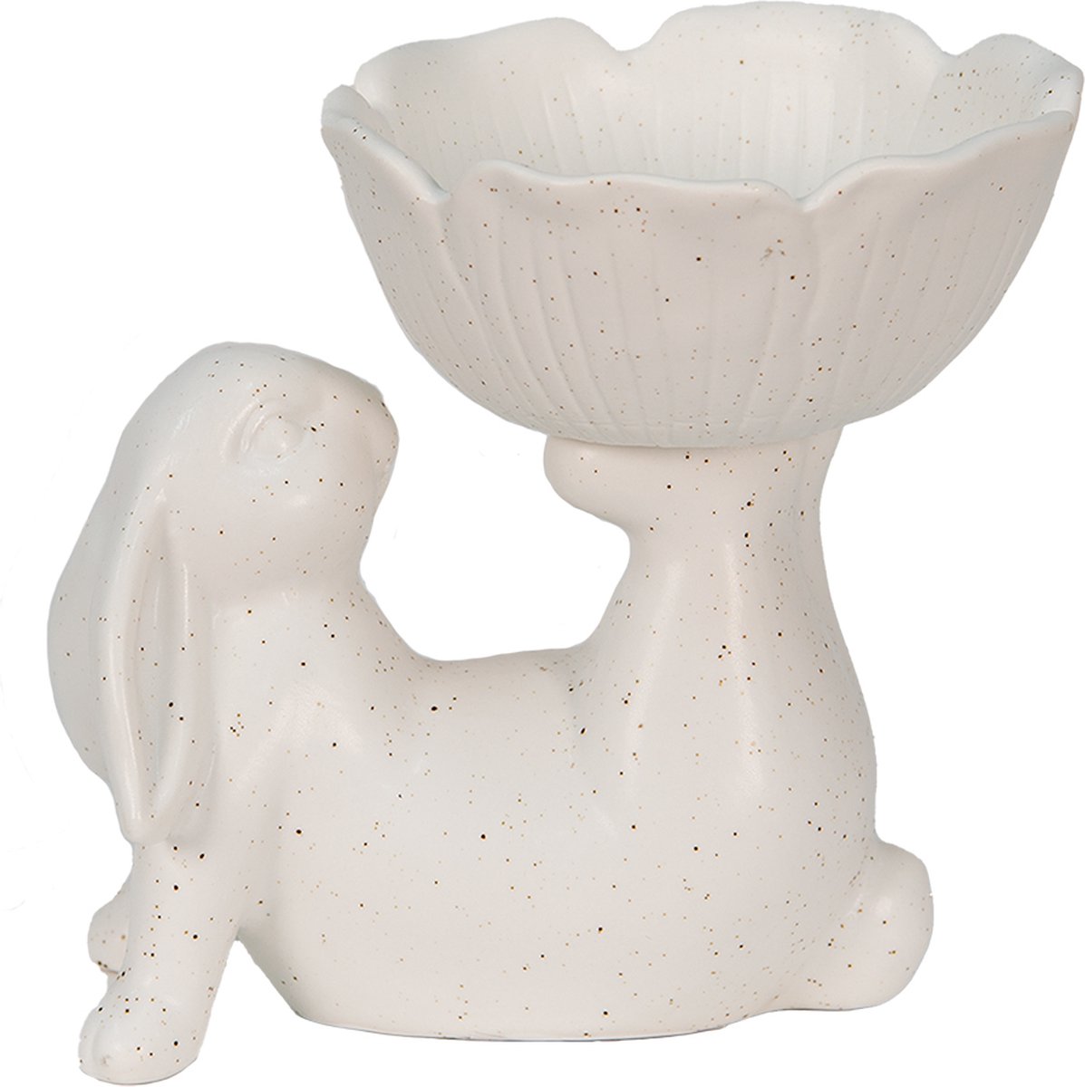 Clayre & Eef Decoratie Beeld Konijn 15*11*14 Cm Kunststof Decoratief Figuur Paashaas Woonaccessoires Decoratief - Wit