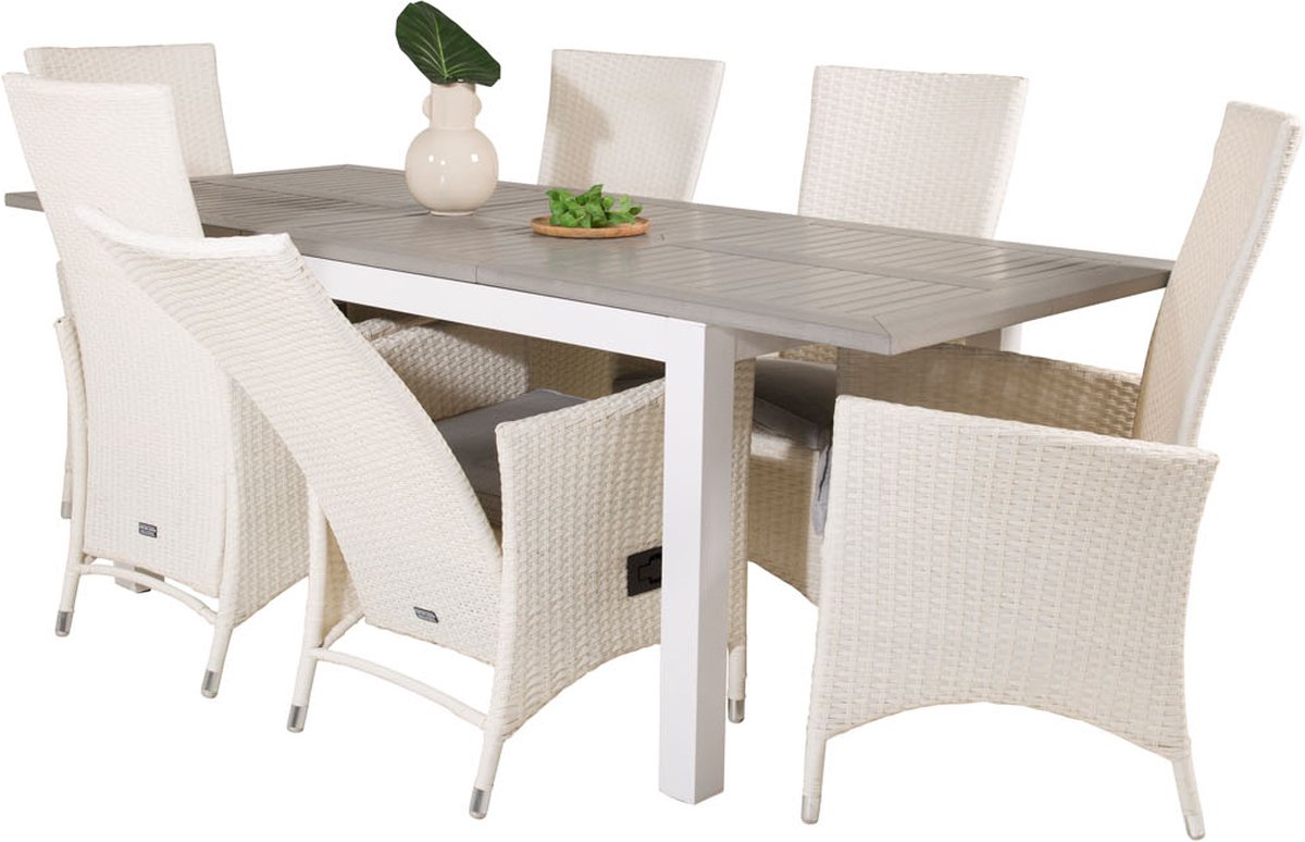 Albany Tuinmeubelset Tafel 90x160/240cm En 6 Stoel Padova, Grijs. - Wit