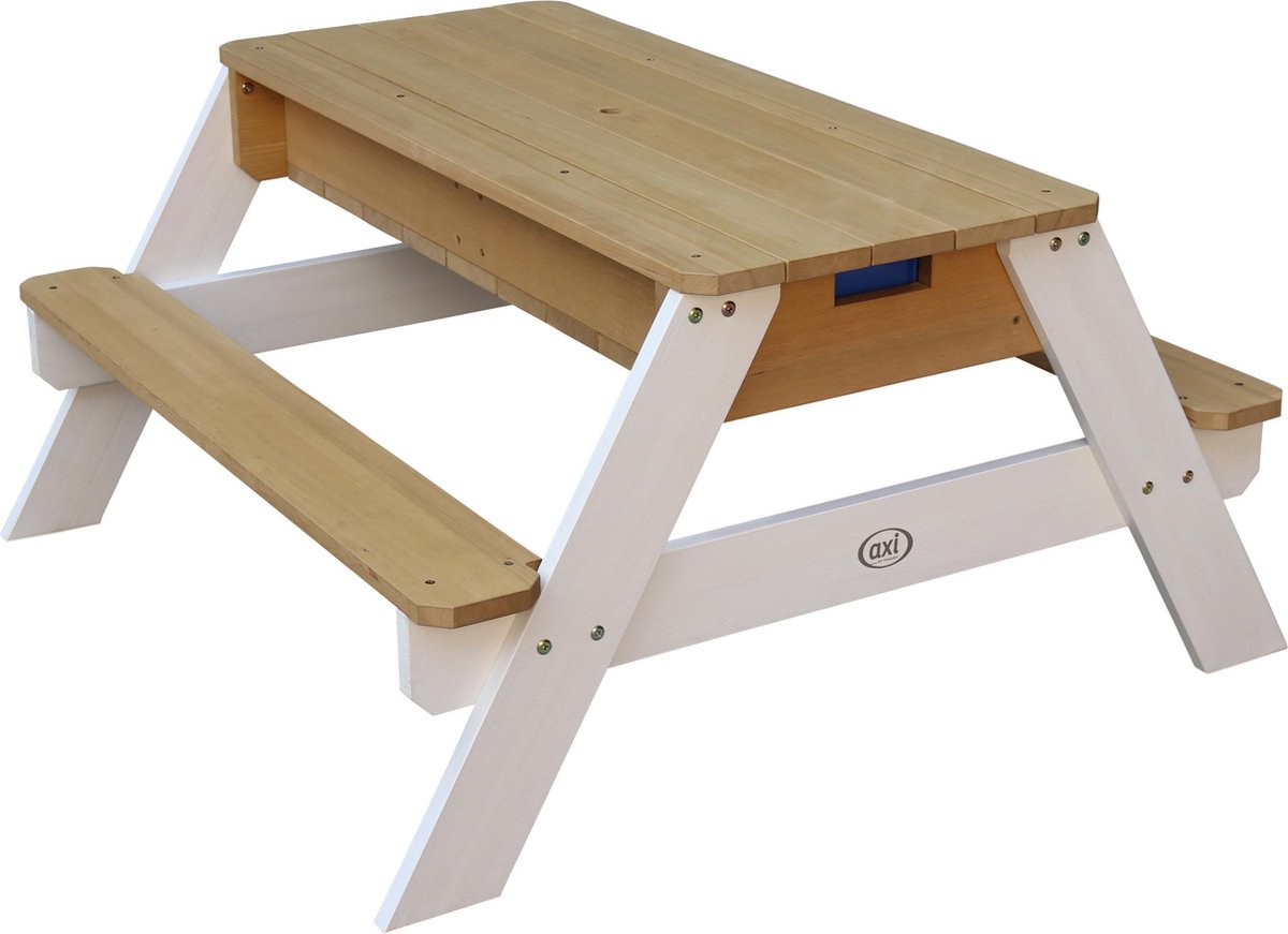 axi Nick Picknicktafel / Zandtafel / Watertafel Voor Kinderen In Bruin/ Met Parasol In Blauw/ Multifunctionele - Wit