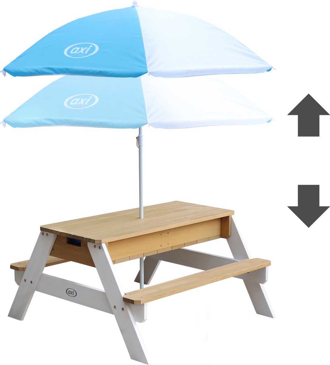 axi Nick Picknicktafel / Zandtafel / Watertafel Voor Kinderen In Bruin/ Met Parasol In Blauw/ Multifunctionele - Wit