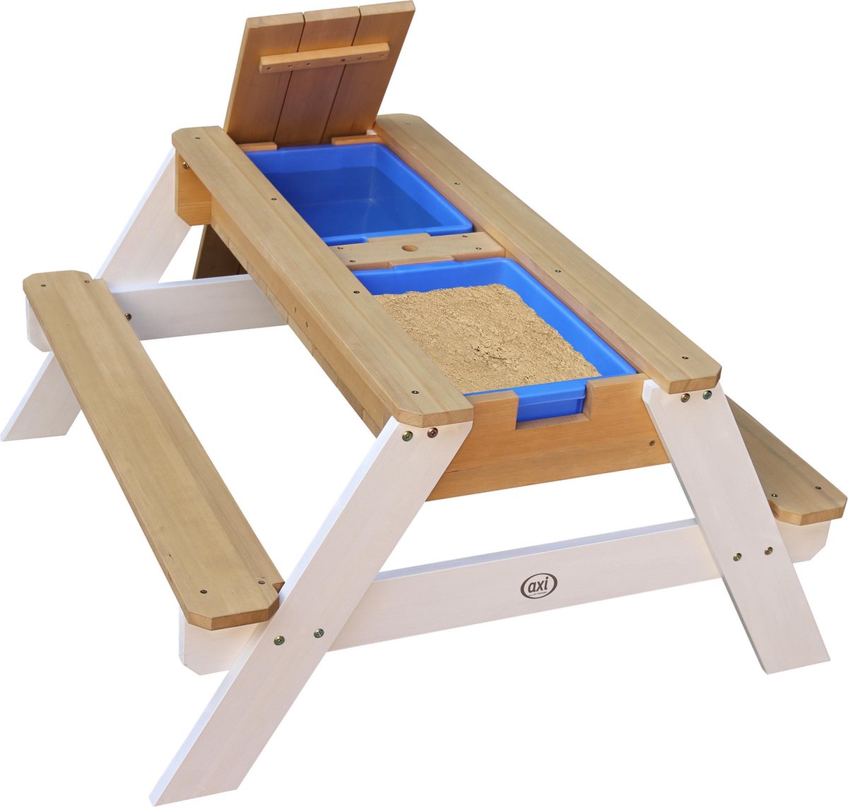 axi Nick Picknicktafel / Zandtafel / Watertafel Voor Kinderen In Bruin/ Met Parasol In Blauw/ Multifunctionele - Wit